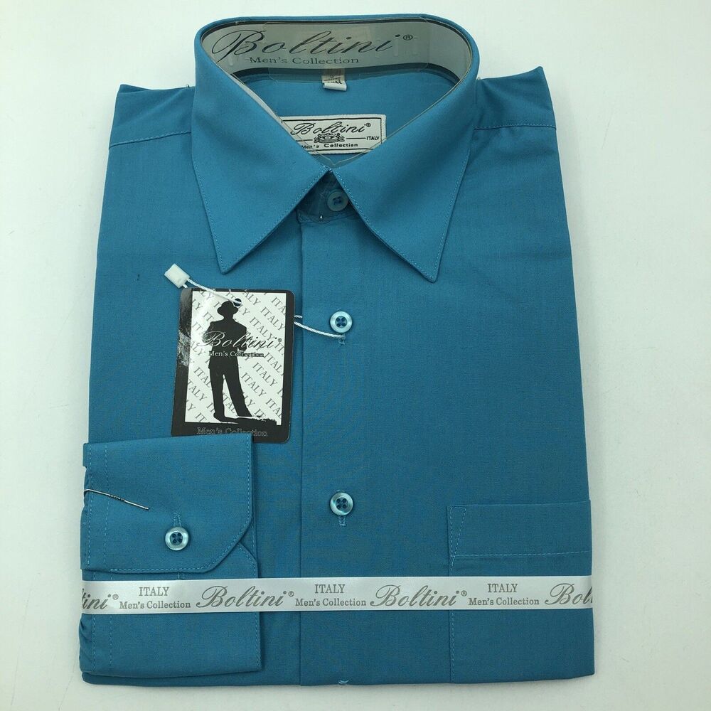 Men's Boltini Italy Long Sleeve Cotton Blend Dress Shirt Small Turquoise